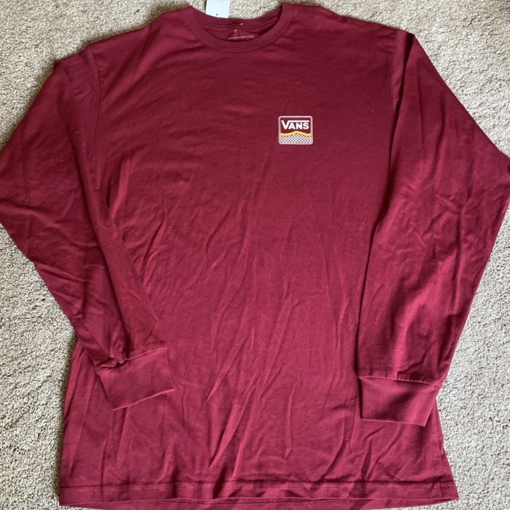 NWT Men's Vans Off The Wall Long Sleeve Cotton Tee Shirt. Burgandy/Red. Sz Med